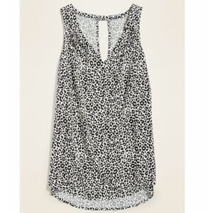 Old Navy tank sleeveless keyhole blouse leopard animal print black gray white S
